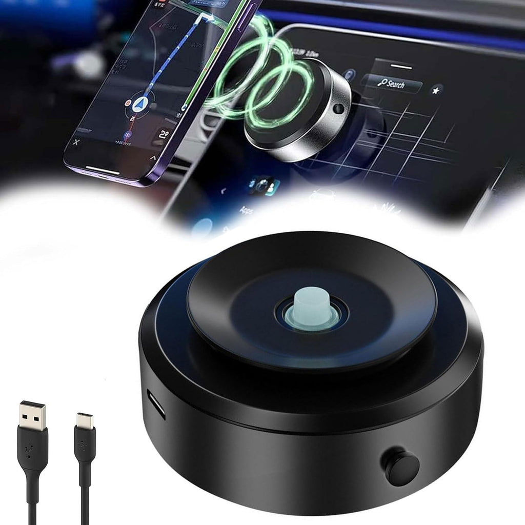 ARKELI FlexMount black magnetic vacuum phone holder with phone and USB-C cable